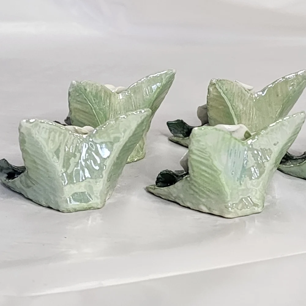 Elfinware Place Card Holders Ceramic Light Pink Rose Germany Set of 5 Vintage